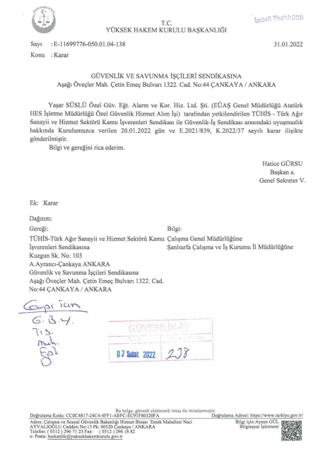 EÜAŞ Genel Müdürlüğü Atatürk HES İşletme Müdürlüğü Toplu İş Sözleşmesi İmzalandı