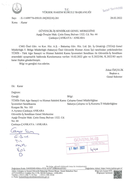 TEİAŞ Genel Müdürlüğü 5. Bölge Müdürlüğü (SAKARYA) Toplu İş Sözleşmesi İmzalandı