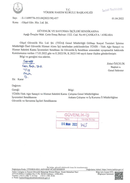 TEİAŞ Genel Müdürlüğü Gölbaşı Sosyal Tesisleri İşletme Müdürlüğü Toplu İş Sözleşmesi İmzalandı