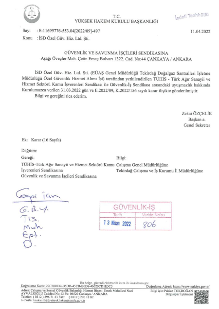 EÜAŞ Genel Müdürlüğü Tekirdağ Doğalgaz Santralleri İşletme Müdürlüğü Toplu İş Sözleşmesi İmzalandı