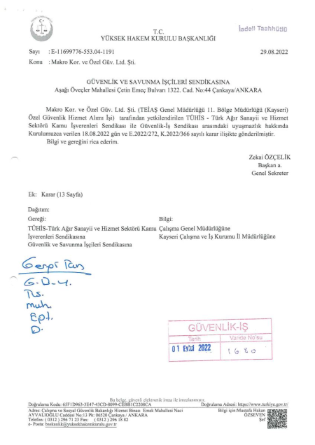 TEİAŞ Genel Müdürlüğü 11. Bölge Müdürlüğü (Kayseri) Toplu İş Sözleşmesi İmzalandı
