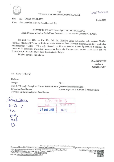 Türkiye Şeker Fabrikaları A.Ş. Ankara Makine Fabrikası Müdürlüğü Turhal ve Erzincan İmalat Birimleri Toplu İş Sözleşmesi İmzalandı
