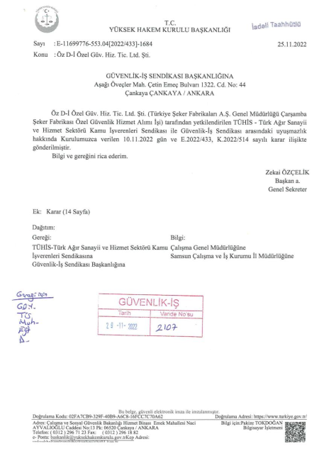 Türkiye Şeker Fabrikaları A.Ş. Genel Müdürlüğü Çarşamba Şeker Fabrikası Toplu İş Sözleşmesi İmzalandı