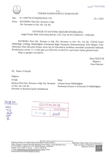 TEİAŞ Genel Müdürlüğü 12. Bölge Müdürlüğüne bağlı Gaziantep, Kahramanmaraş, Kilis Bölgesi Trafo Merkezleri  Toplu İş Sözleşmesi İmzalandı