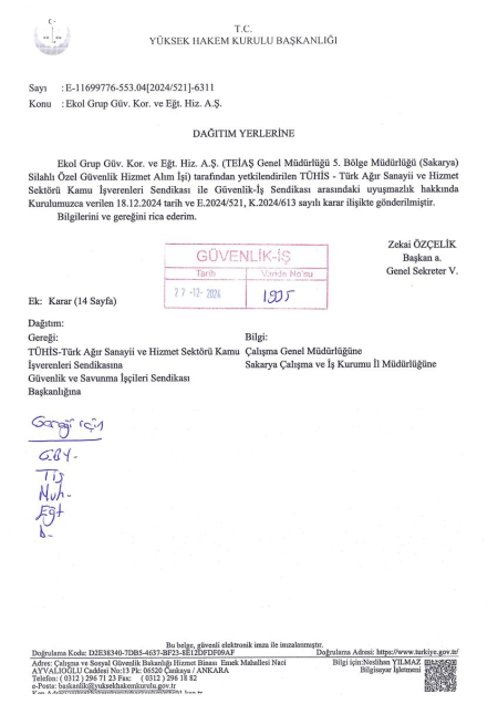 TEİAŞ Genel Müdürlüğü 5. Bölge Müdürlüğü (Sakarya) Toplu İş Sözleşmesi İmzalandı