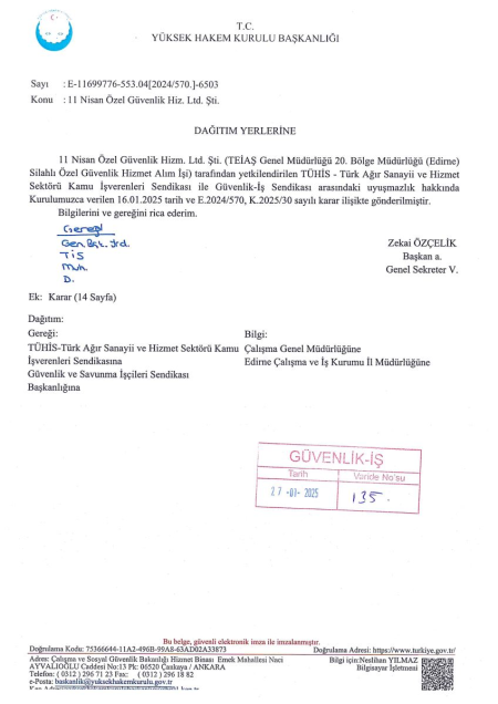 TEİAŞ Genel Müdürlüğü 20. Bölge Müdürlüğü (Edirne) Toplu İş Sözleşmesi İmzalandı