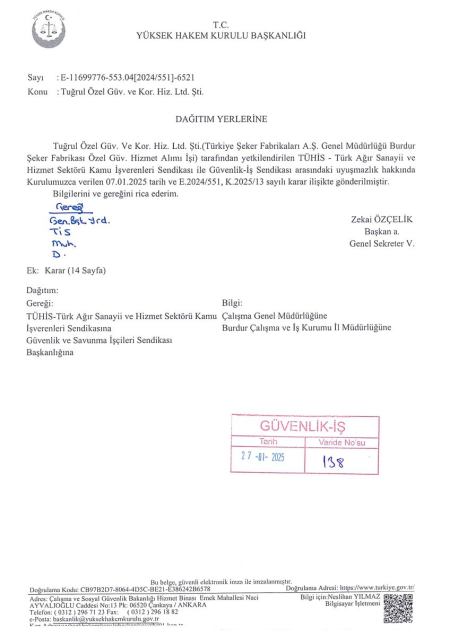 Türkiye Şeker Fabrikaları A.Ş. Genel Müdürlüğü Burdur Şeker Fabrikası Toplu İş Sözleşmesi İmzalandı