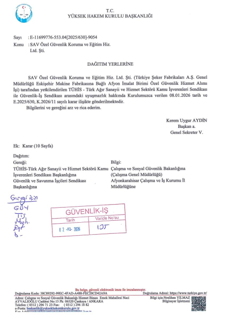 Türkiye Şeker Fabrikaları A.Ş. Genel Müdürlüğü Eskişehir Makine Fabrikasına Bağlı Afyon İmalat Birimi Toplu İş Sözleşmesi İmzalandı