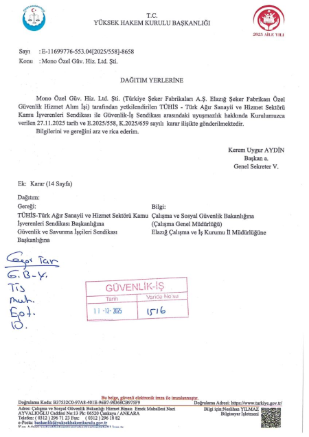 Türkiye Şeker Fabrikaları A.Ş. Elazığ Şeker Fabrikası Toplu İş Sözleşmesi İmzalandı