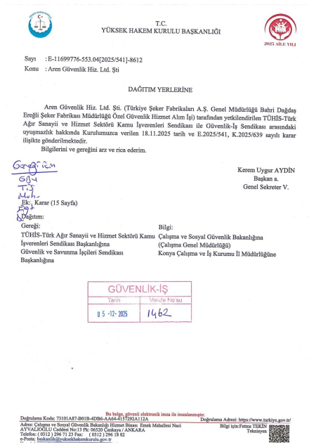 Türkiye Şeker Fabrikaları A.Ş. Genel Müdürlüğü Bahri Dağdaş Ereğli Şeker Fabrikası Müdürlüğü Toplu İş Sözleşmesi İmzalandı