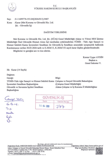 EÜAŞ Genel Müdürlüğü Adana ve Yöresi HES İşletme Müdürlüğü Toplu İş Sözleşmesi İmzalandı