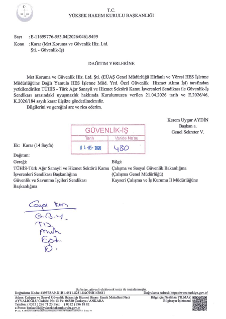 EÜAŞ Genel Müdürlüğü Hirfanlı ve Yöresi HES İşletme Müdürlüğü'ne Bağlı Yamula HES İşletme Müd. Toplu İş Sözleşmesi İmzalandı