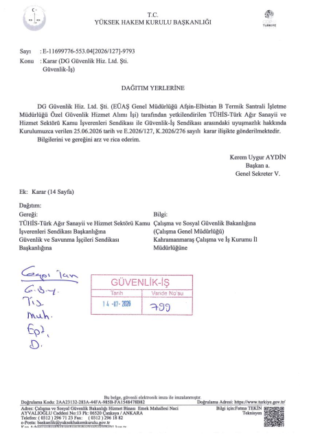 EÜAŞ Genel Müdürlüğü Afşin-Elbistan B Termik Santrali İşletme Müdürlüğü Toplu İş Sözleşmesi İmzalandı