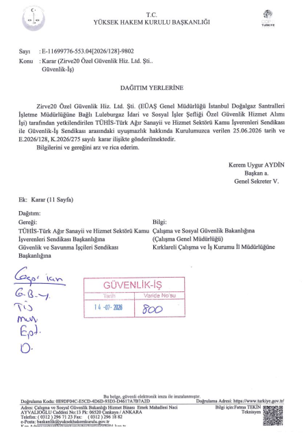 EÜAŞ Genel Müdürlüğü İstanbul Doğalgaz Santralleri İşletme Müdürlüğüne Bağlı Lüleburgaz İdari ve Sosyal İşler Şefliği Toplu İş Sözleşmesi İmzalandı